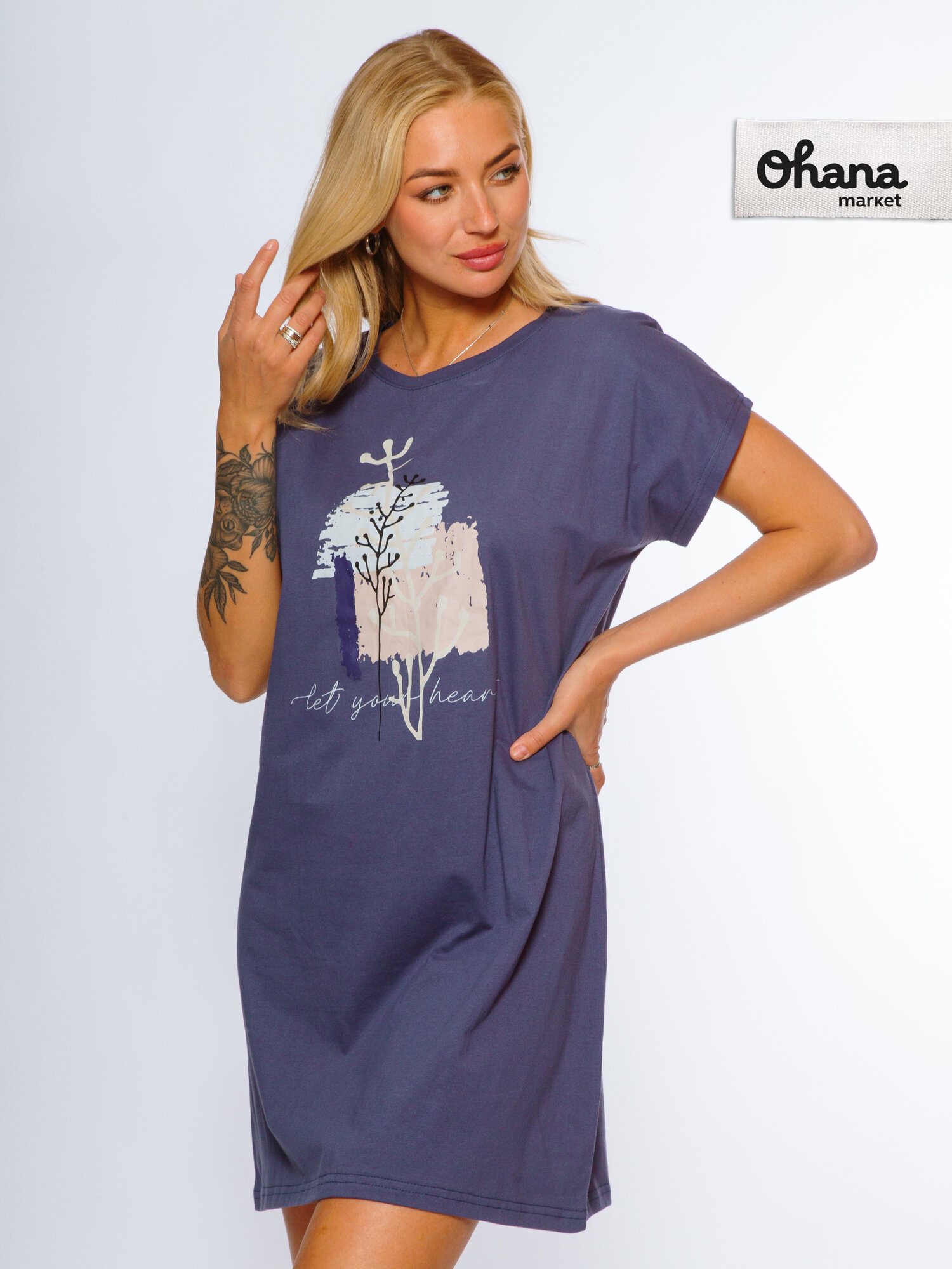 Туника Ohana market женская домашняя, размер 54, серый