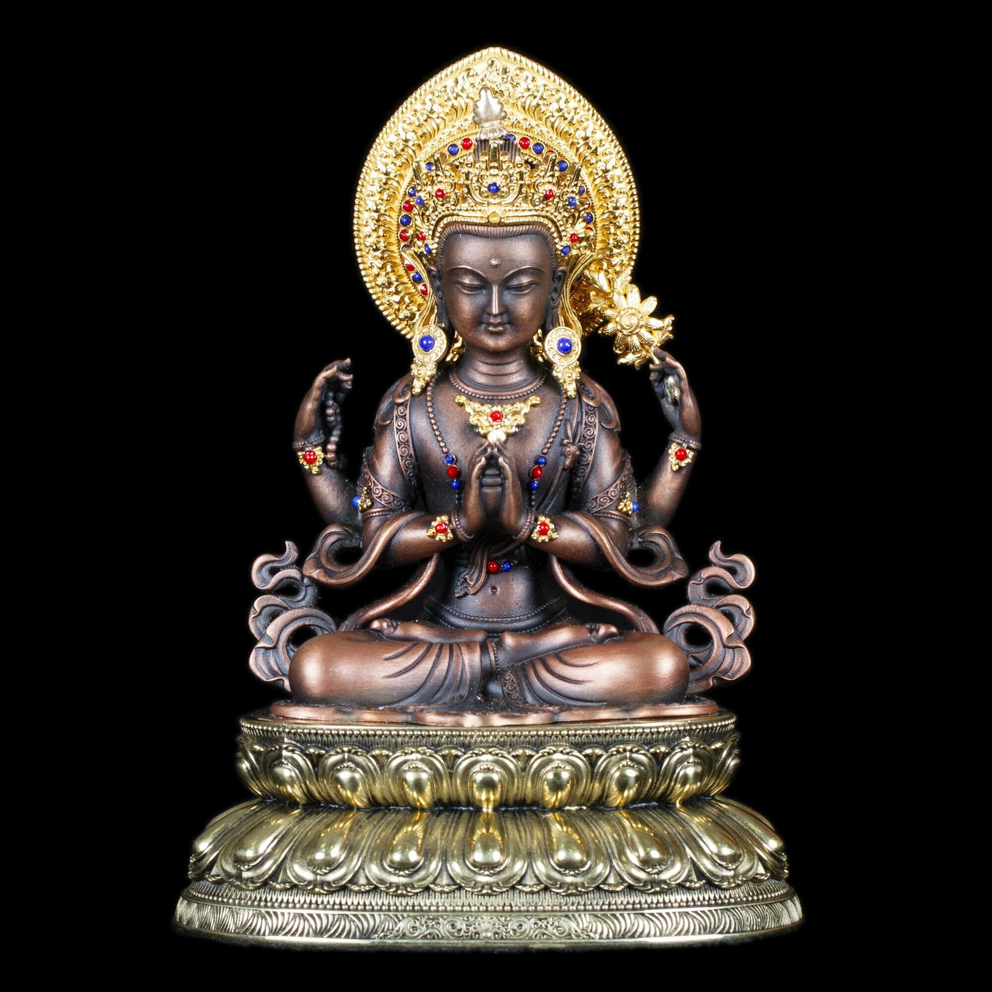 Статуэтка Авалокитешвары (Ченрезик), Коричневый 15.5 см