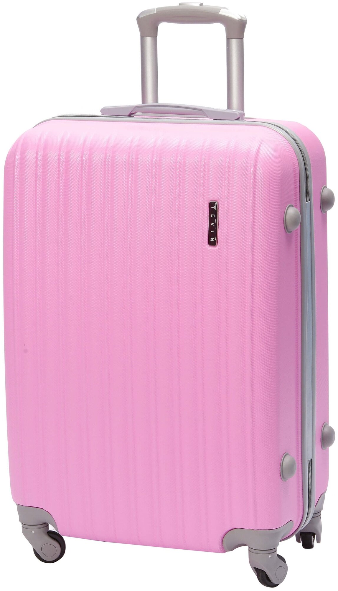 Чемодан на колесах дорожный средний багаж для путешествий s+ TEVIN размер С+ 60 см 52 л легкий 2.6 кг небольшой, прочный abs пластик Розовый нежный