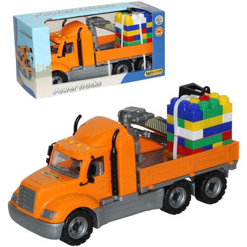 Автокран Wader Майк с конструктором Супер-микс (55590), 54 см, оранжевый грузовик wader майк с манипулятором и конструктором в лотке 58508 54 5 см оранжевый