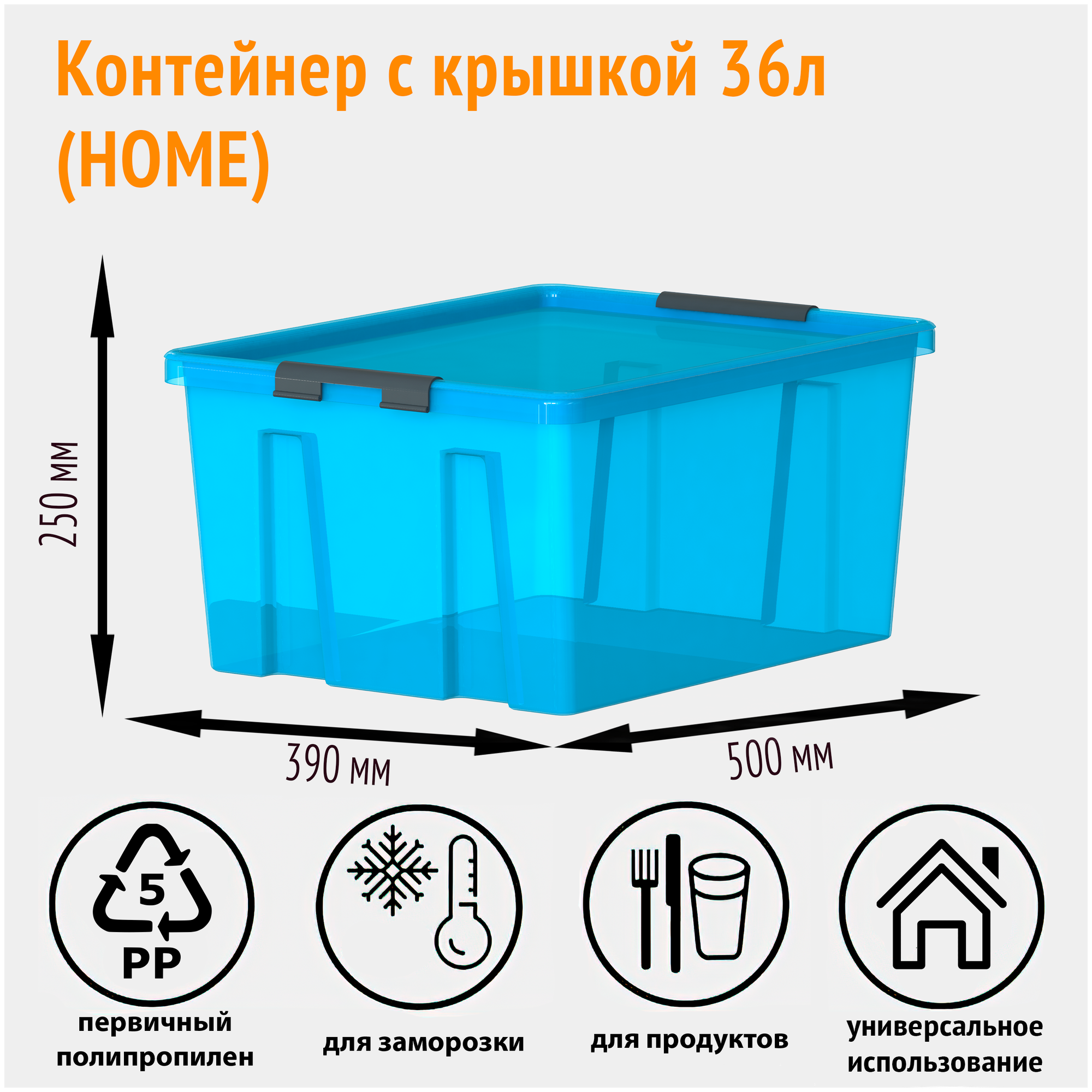 Ящик Roxor Consumer с крышкой и клипсами 36 серия Home, голубой