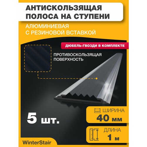 Алюминиевая полоса противоскользящая на ступени с резиновой вставкой