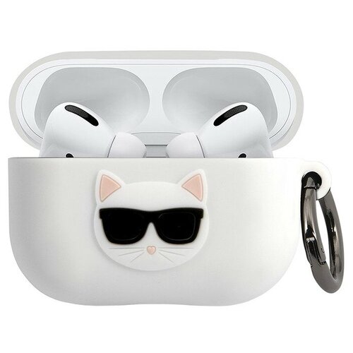 Чехол Karl Lagerfeld Choupette Silicone с кольцом для Airpods Pro, белый