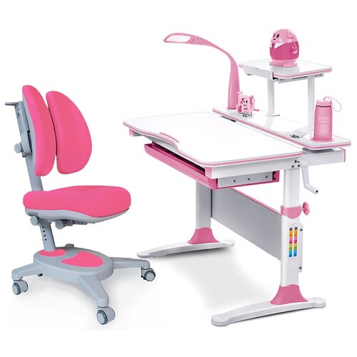 фото Комплект mealux стол + стул + лампа evo-30 onyx duo (y-115) 90x65 см белый/розовый