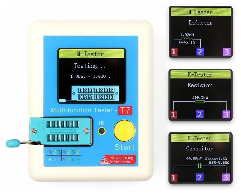 Многофункциональный тестер компонентов Цифровой Мультиметр T7 LCR-T7 для тестера транзисторов, сопротивления, ёмкости, индуктивности цветной дисплей, с подсветкой TFT(Ф)