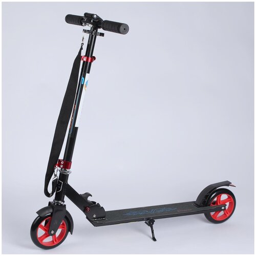 Самокат городской алюминиевый с ножным тормозом ABELIYA M-CA018 чёрный с красным