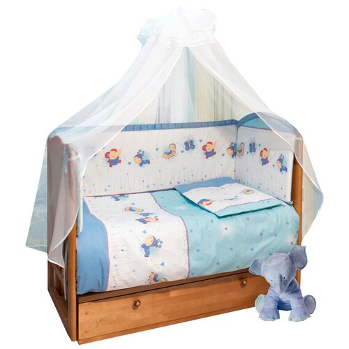 комплект в кроватку 7 ми предметный мишкин сон бежевый поплин Sonia Kids комплект на медиуме Ласковое лето (7 предметов) голубой