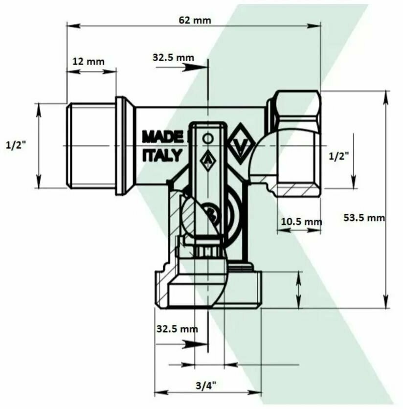 Кран BUGATTI 1/2*3/4*1/2 с выходом для стиральной / посудомоечной машины