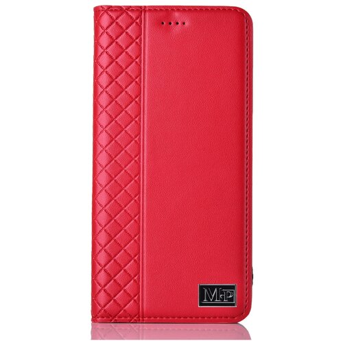 фото Чехол-книжка mypads premium для xiaomi redmi 9c из качественной натуральной мраморной кожи буйвола прошитый элегантной прострочкой черный с магнитной красный