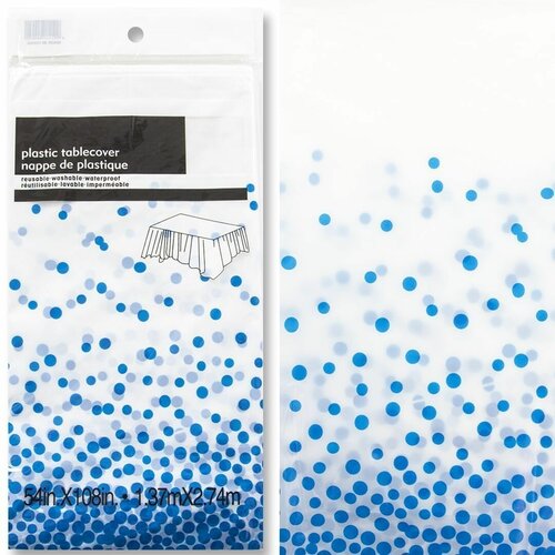 Скатерть одноразовая/Скатерть праздничная, Конфетти, Белый/Голубой, 137*274 см, 1 шт.
