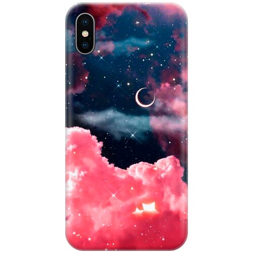 фото Ультратонкий силиконовый чехол-накладка для apple iphone xs / x с принтом "месяц и розовые облака" gosso