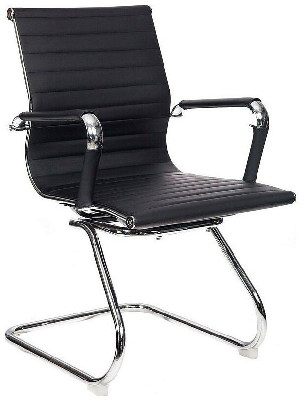 Кресло посетителя Бюрократ, CH-883-LOW-V/BLACK (черный иск.кожа, низкая спинка, полозья хром)