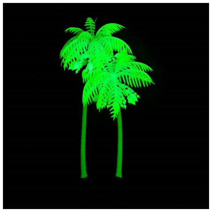 Растение искусственное аквариумное "Пальма", светящееся, 18 см, зелёное