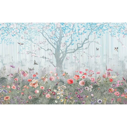 Моющиеся виниловые фотообои Цветущее дерево и розы, 400х260 см
