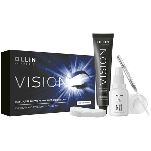 OLLIN Professional Набор для окрашивания бровей и ресниц Vision, иссиня-черный, 20 мл, 40 г, 1 уп. смофкабивен центральный эмульсия для инфузий 986 мл 4 шт