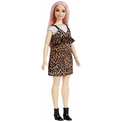 кукла barbie игра с модой 29 см fbr37 брюнетка полосатое платье Кукла Barbie Игра с модой, 29 см, FBR37 розовые волосы леопардовое платье