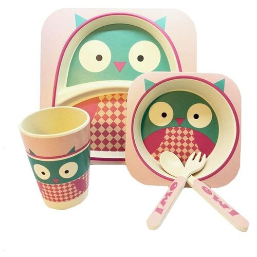фото Набор детской посуды из бамбука (сова) 5 предметов bamboo dishes