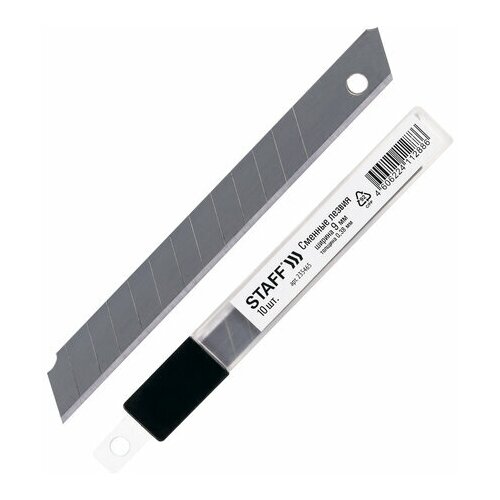 Лезвия для ножей 9 мм комплект 10 ШТ. толщина лезвия 0 38 мм в пластиковом пенале STAFF Basic, 30 шт