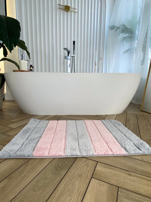 Противоскользящий коврик для ванны и туалета Homy Mood, коврик антискользящий в ванную 50 на 80, розовый