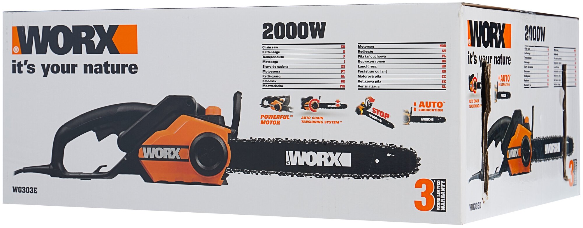 Цепная пила сетевая WORX WG303E, 40см, 2000Вт, коробка - фотография № 3