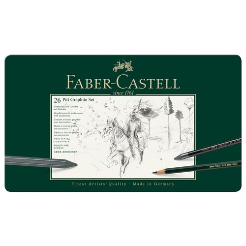 Набор карандашей ч/г Faber-Castell Pitt Graphite, 26 предметов, заточен, метал. кор. набор карандашей чернографитных faber castell castell 9000 12 шт 5b 5h в металл коробке