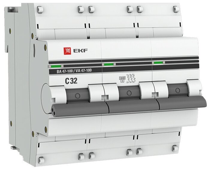 Выключатель автоматический модульный 3п C 32А 10кА ВА 47-100 PROxima EKF mcb47100-3-32C-pro