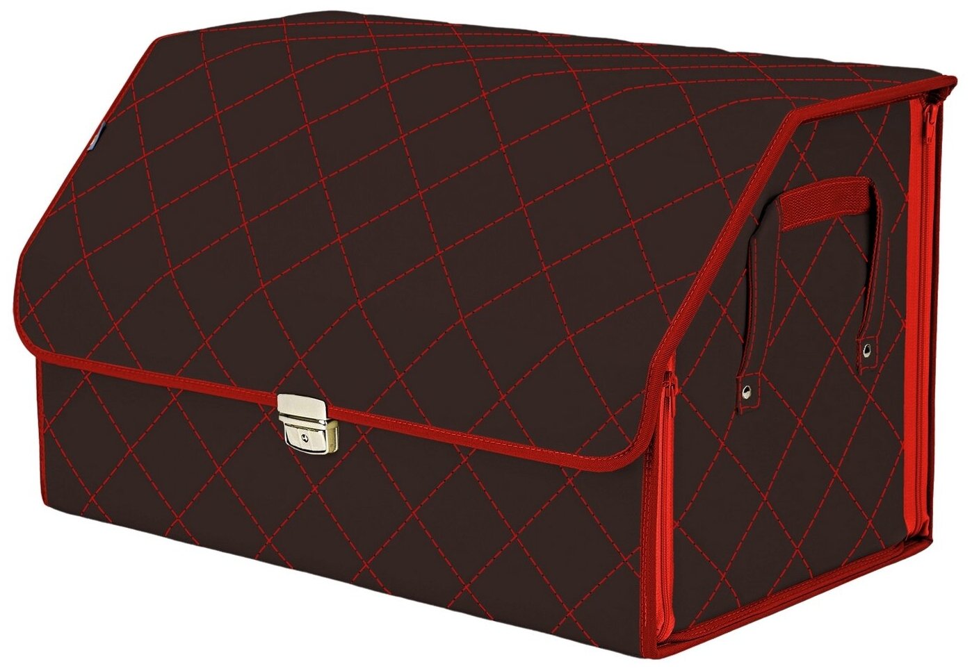 Органайзер-саквояж в багажник "Союз Премиум" (размер XL). Цвет: коричневый с красной прострочкой Ромб.