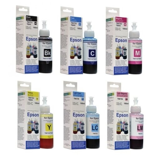 Комплект чернил Revcol для EPSON L800, EPSON L801, EPSON L805, EPSON L810, EPSON L850, EPSON L1800, 100 ml x 6 original new waste ink tank pad sponge for epson t60 a50 l800 l801 r330 r390 r280 r290 p50 p60 t50 rx600 rx610 rx690 px650