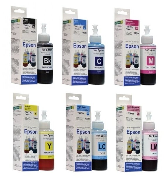 Комплект чернил Revcol для EPSON L800, EPSON L801, EPSON L805, EPSON L810, EPSON L850, EPSON L1800, 100 ml x 6