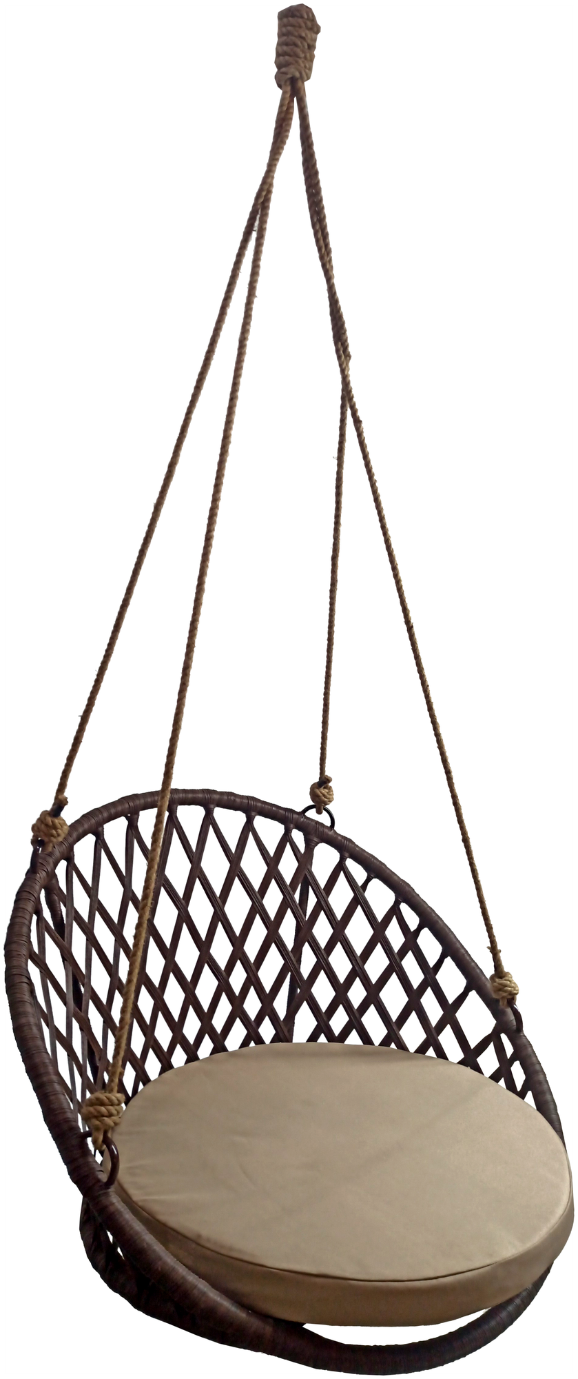 Кресло подвесное Майорка арт. М455-МТ009 цв. корзины темно-коричневый цв. подушки бежевый 