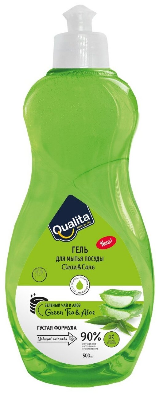 Qualita Гель для мытья посуды Green tea & Aloe, 0.5 л, 0.54 кг