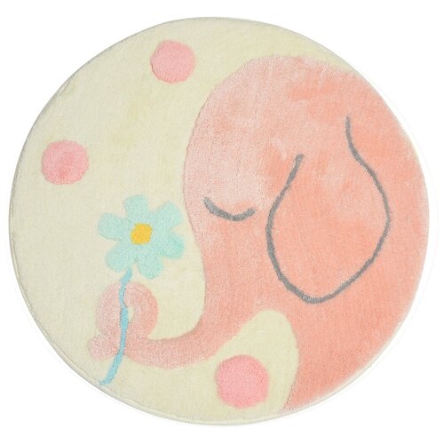 Коврик для ванной круглый 90x90 см, Chilai Home, розовый, слоненок, детский, 8694545033214