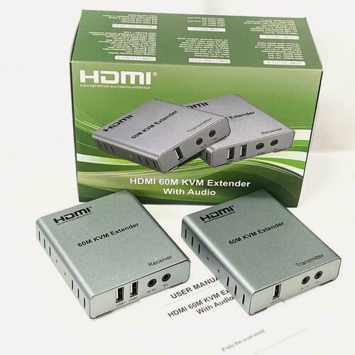 Изображение товара KVM удлинитель HDMI USB на 60 метров по витой паре Cat 6 - 1080p 60 Гц