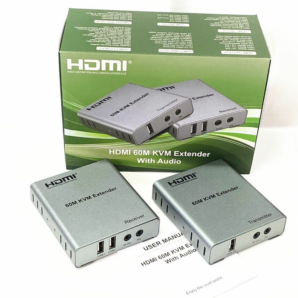 KVM удлинитель HDMI USB на 60 метров по витой паре Cat 6 - 1080p 60 Гц