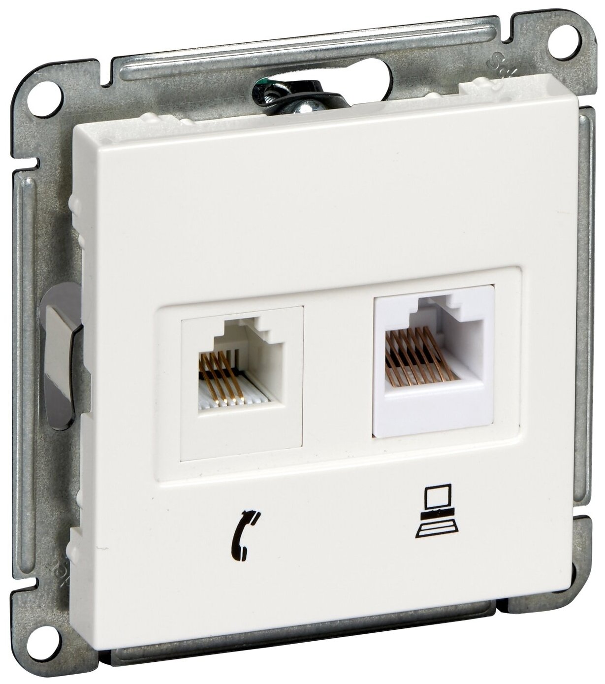 Розетка 2гн комп+ТФ RJ11+RJ45 с/у крем механизм W59 Schneider Electric