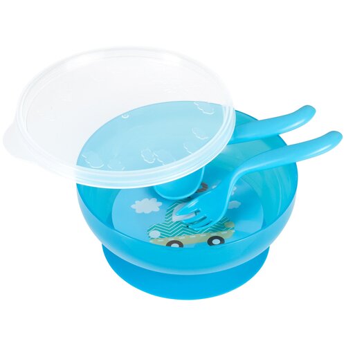 фото Canpol миска на присоске с крышкой, с вилкой и ложкой, 21/300, 9+ мес., зеленая машинка canpol babies