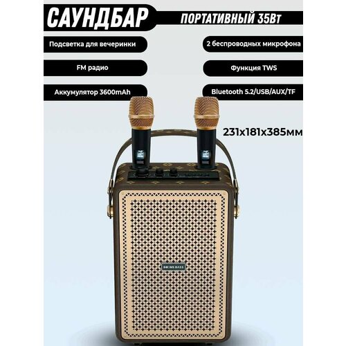 Колонка портативная караоке Bluetooth FM AUX TWS 35 Вт с 2 микрофонами 799700₽