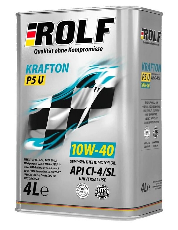 Моторное масло полусинтетическое ROLF Krafton P5 U 10W-40, 4 литра канистра