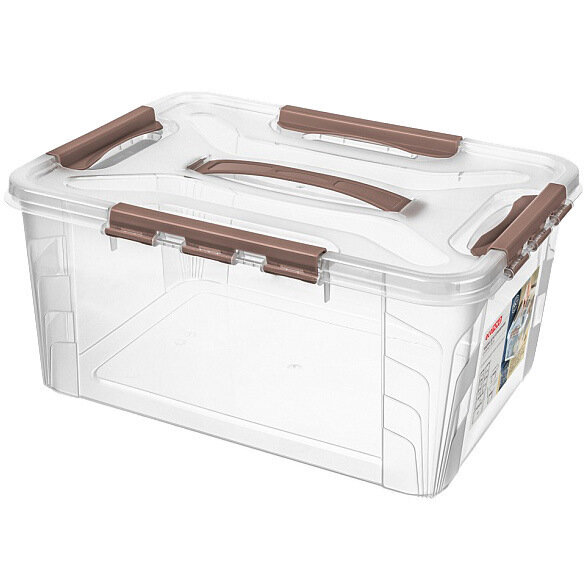 Контейнер универсальный с замками и вставкой- органгайзером «GRAND BOX», коричневый, 39*29*18см, 15,3л