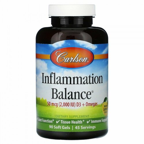 Carlson, Inflammation Balance D3 + Omegas, Natural Lemon, 25 mcg (1,000 IU) , 90 Soft Gels