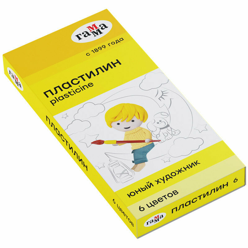 Пластилин Гамма "Юный художник" NEW, 06 цветов, 84г, со стеком, картон. упаковка, 298642