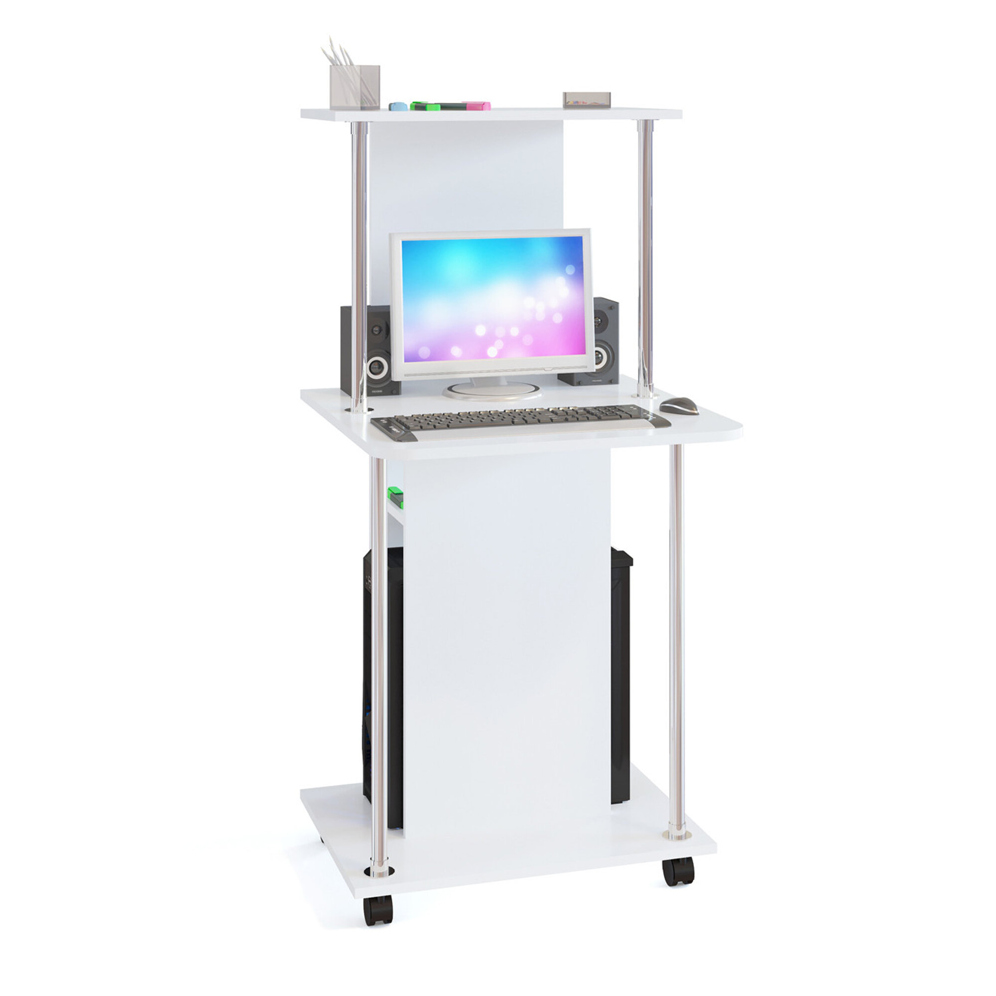 фото Компьютерная стойка на поворотных колёсах Фарно КСТ-12 белый