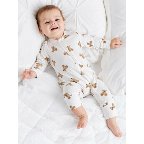 фото Комбинезон happy baby, открытая стопа, размер 74, коричневый, белый