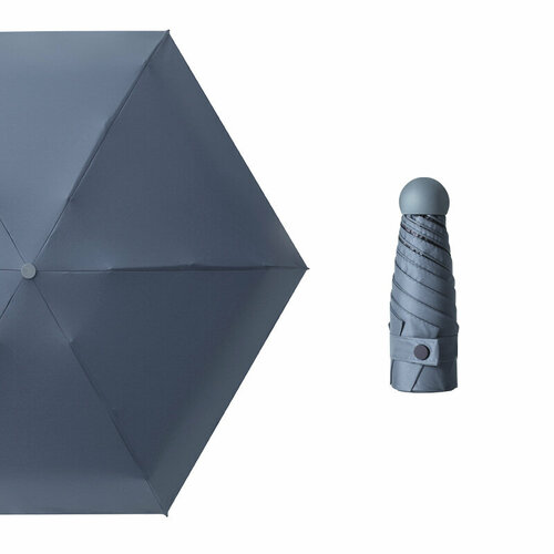 Мини-зонт ECS, механика, 3 сложения, купол 90 см, 6 спиц, система «антиветер», чехол в комплекте, серый, голубой