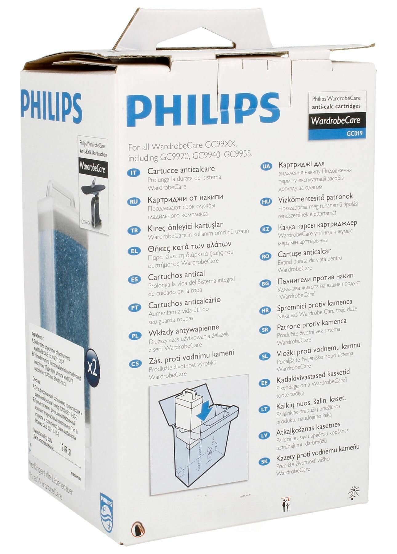 Картридж GC019/00 (2шт/комплект) очистки воды от накипи для гладильной системы Philips 423902286111 - фотография № 3