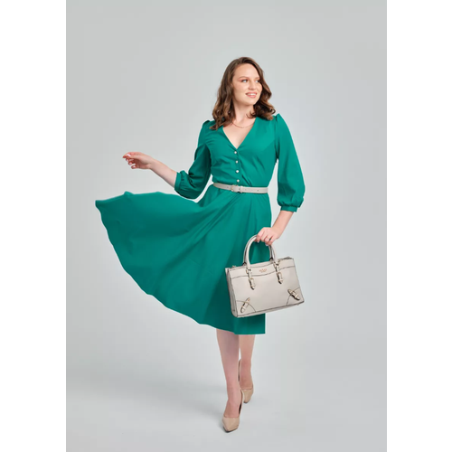 Платье ампир вискоза, полуприлегающее, миди, размер 44, зеленый