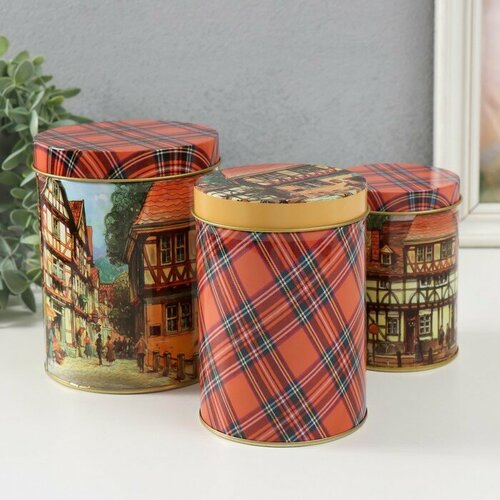 Шкатулка металл цилиндр Старый город набор 3 шт 75х75х107 9х9х127 105х105х135 см 3595₽