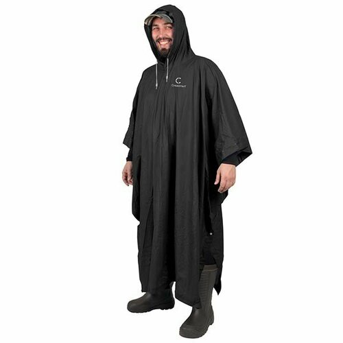 Пончо-дождевик следопыт, плотный PVC,121*129 см, на кнопках, с капюшоном, цв. черный, р.48-50