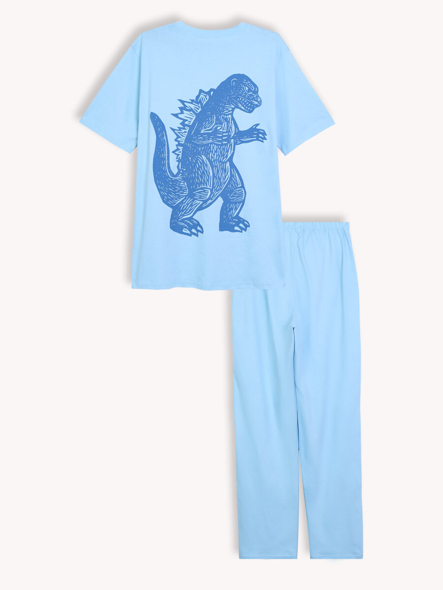 300036 Пижама мужская (Футболка и брюки) CatFit голубая размер 52 - фотография № 7