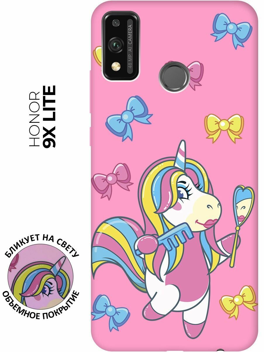 Матовый чехол Lady Unicorn для Honor 9X Lite / Хонор 9Х Лайт с 3D эффектом розовый
